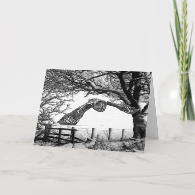 Cartes Pour Fêtes Annuelles Vol de hibou dans la neige (Devant)
