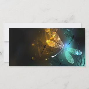 Cartes Pour Fêtes Annuelles Vol de libellule verte lumineuse