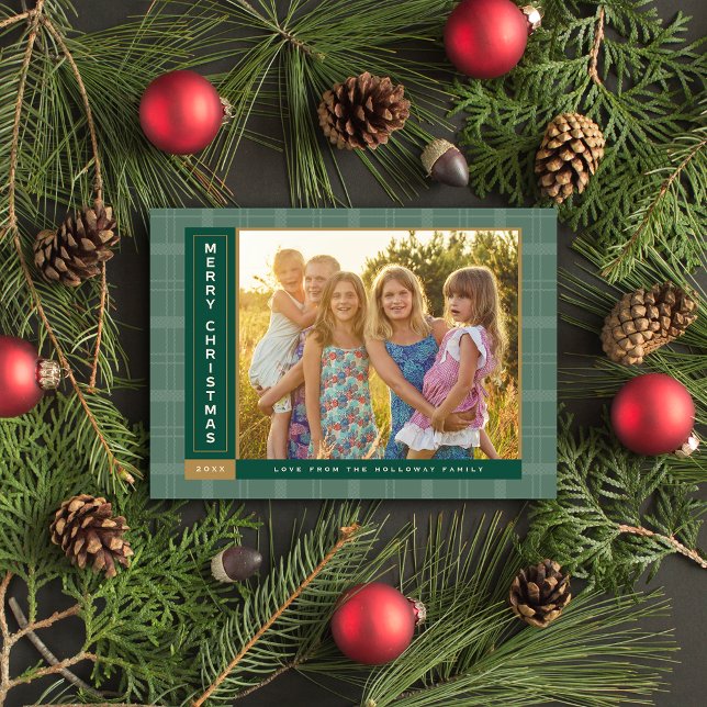 Cartes Pour Fêtes Annuelles Volet latéral Pine Plaid (Pine Green Sidebar Photo Holiday Card)