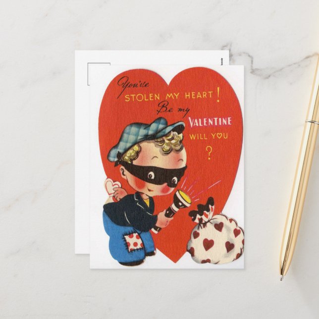 Cartes Pour Fêtes Annuelles voleur rétro vintage Valentine (Devant/Arrière en situation)