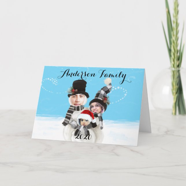 Cartes Pour Fêtes Annuelles Votre famille comme bonhomme de neige (Devant)