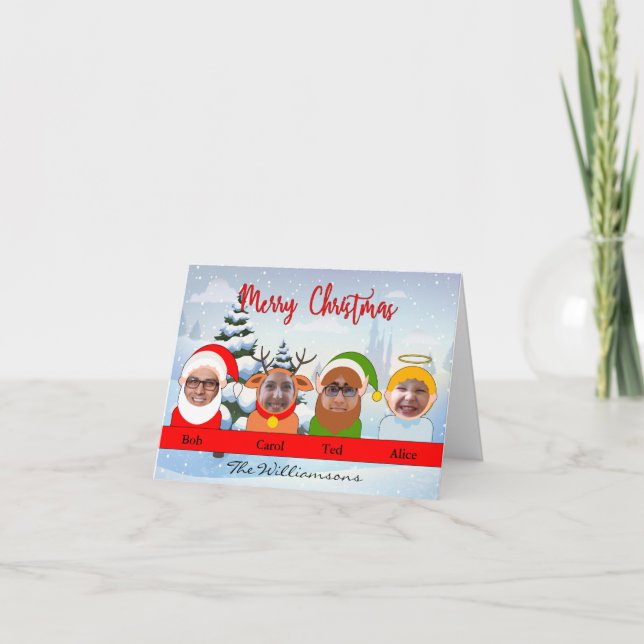 Cartes Pour Fêtes Annuelles Votre famille en Père Noël Reindeer Elf et Angel P (Devant)