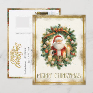 Cartes Pour Fêtes Annuelles Votre famille Photo Vintage Santa Or Noël