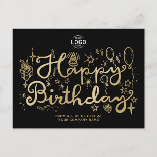 Cartes Pour Fêtes Annuelles Votre logo Business Fun Doodle Gold Joyeux anniver
