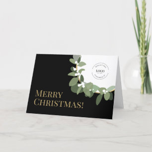Cartes Pour Fêtes Annuelles Votre Logo Green Wreath Black Gold Joyeux Noël