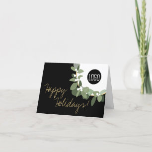 Cartes Pour Fêtes Annuelles Votre Logo Société Gold noir Moderne Wreath Small