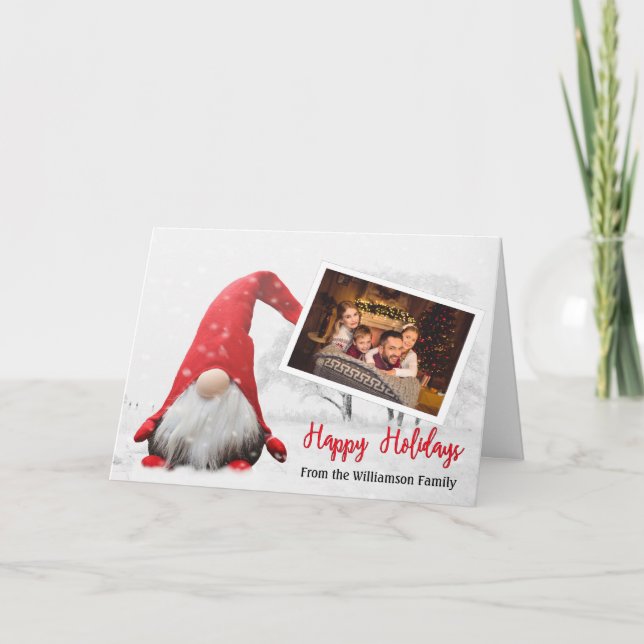 Cartes Pour Fêtes Annuelles Votre Photo Avec Snowy Gnome Joyeuses Fêtes (Devant)