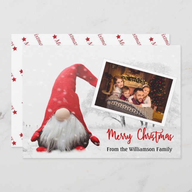 Cartes Pour Fêtes Annuelles Votre Photo Avec Snowy Noël Gnome Noël (Devant / Derrière)