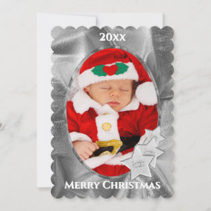 Cartes Pour Fêtes Annuelles Votre photo : Cadre Ovale de Noël Argent