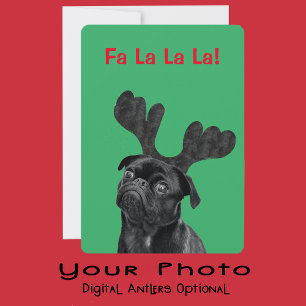 Cartes Pour Fêtes Annuelles Votre photo de chien Pug avec des bois numériques 