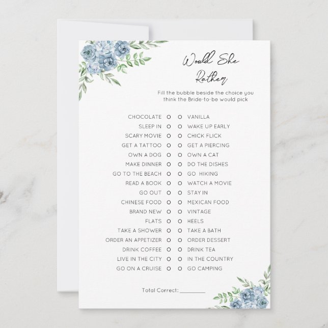 Cartes Pour Fêtes Annuelles Voudrait-Elle Plutôt Que Fête des mariées Jeu (Devant)