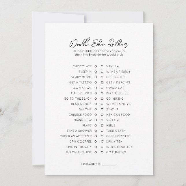 Cartes Pour Fêtes Annuelles Voudrait-Elle Plutôt Que Fête des mariées Jeu (Devant)