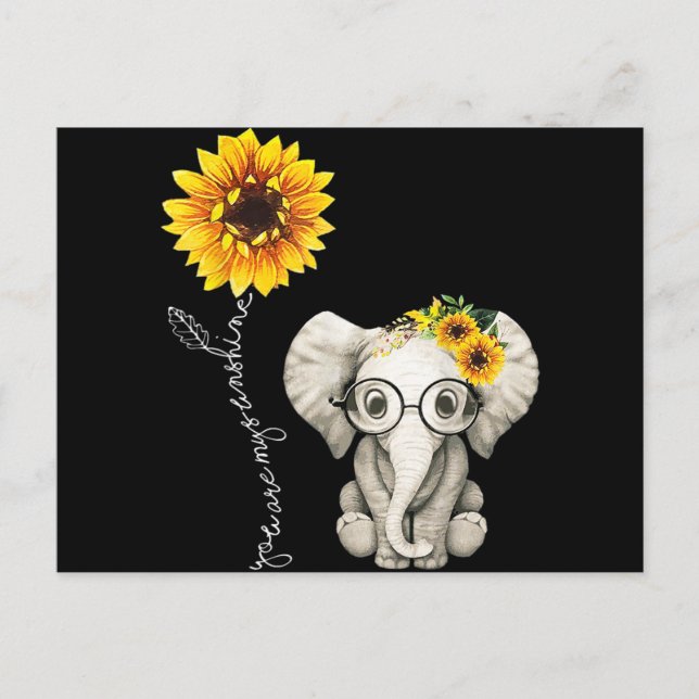 Cartes Pour Fêtes Annuelles Vous Êtes Mon Sunshine Hippie Sunflower Elephant (Devant)