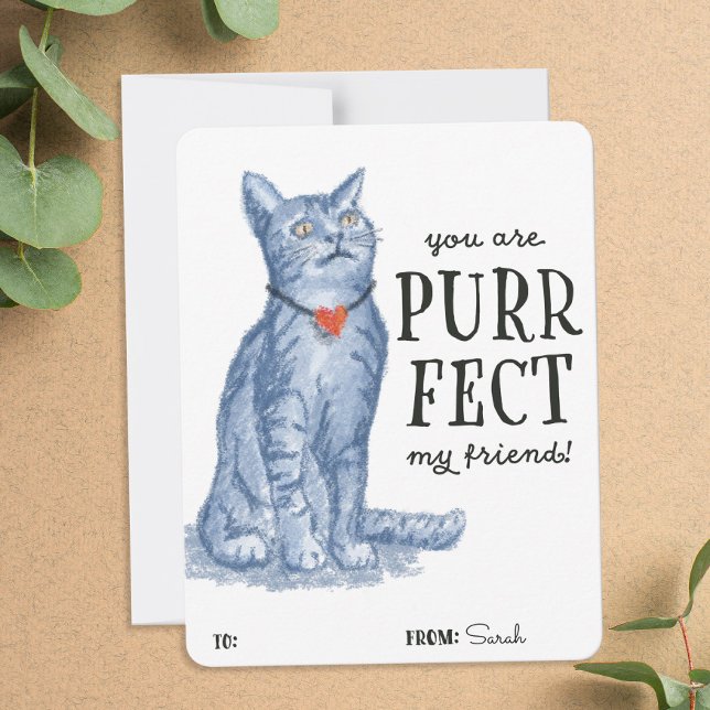 Cartes Pour Fêtes Annuelles Vous Êtes "Purrffect" Pun Valentine Grey Kitty Cha (Créateur téléchargé)