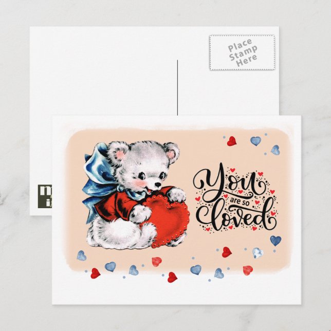 Cartes Pour Fêtes Annuelles Vous êtes si aimée Vintage Teddy Bear Saint Valent (Devant / Derrière)