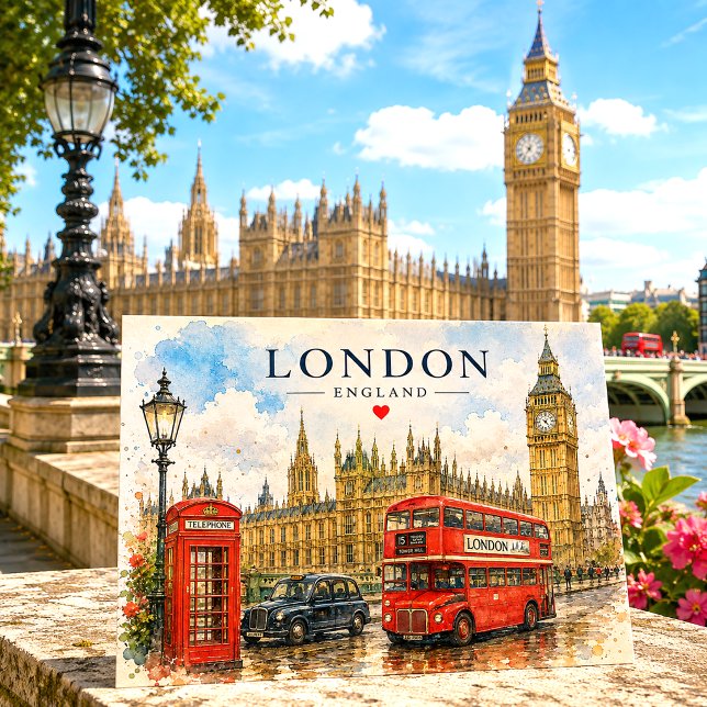 Cartes Pour Fêtes Annuelles Voyage à Londres Rétro Vintage Big Ben Royaume-Uni (Créateur téléchargé)