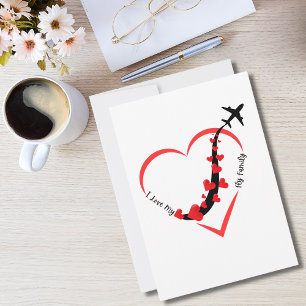 Cartes Pour Fêtes Annuelles Voyage Avion Cœur et j'aime ma famille de vol