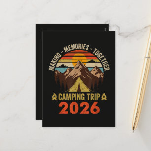 Cartes Pour Fêtes Annuelles Voyage de camping familial au coucher du soleil ré