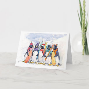 Cartes Pour Fêtes Annuelles Voyage ski Penguin