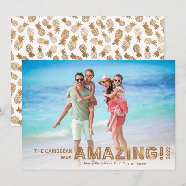 Cartes Pour Fêtes Annuelles Voyage Tropical moderne Gold Photo Noël (Devant / Derrière)