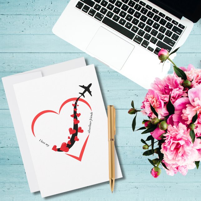 Cartes Pour Fêtes Annuelles Voyager Avion Coeur J'aime Mon ami Silverliner (Créateur téléchargé)