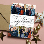 Cartes Pour Fêtes Annuelles Vraiment béni 4 photo élégant Noël religieux<br><div class="desc">Cette carte de Noël comporte un collage de quatre photos ainsi qu'un élégant script "Vraiment béni". Avec son message religieux chrétien de Noël, c'est une excellente façon d'envoyer des voeux de vacances significatives. Le design de la carte de vacances est un noir et blanc chic et le dos dispose d'un...</div>