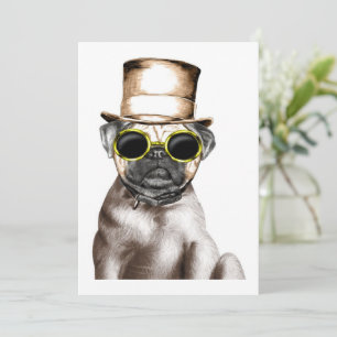 Cartes Pour Fêtes Annuelles Vraiment Mignonne Carlin À Vapeur Avec Lunettes