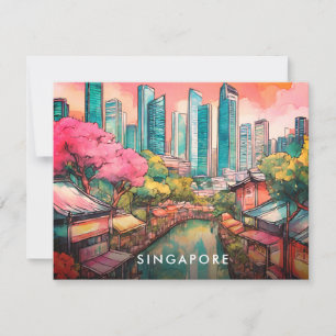 Cartes Pour Fêtes Annuelles Vue de la ville de Singapour colorée