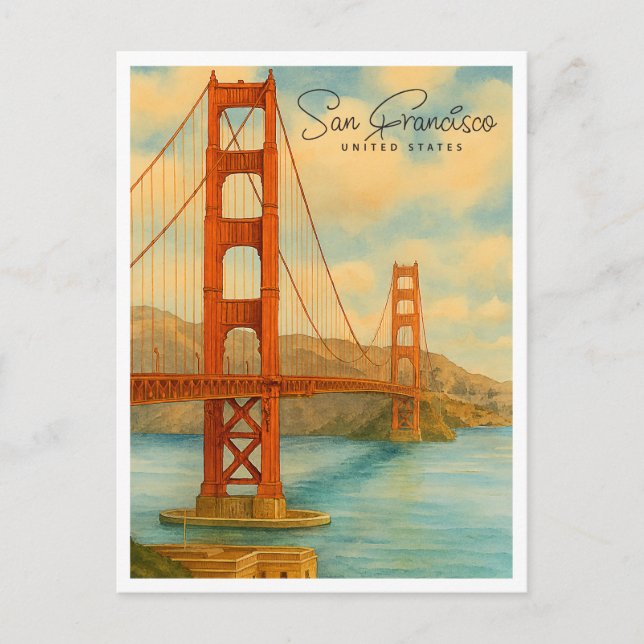 Cartes Pour Fêtes Annuelles Vue du Golden Gate | Aquarelle de San Francisco (Devant)