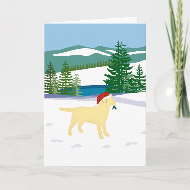 Cartes Pour Fêtes Annuelles Vue hivernale de Noël du Labrador jaune (Devant)