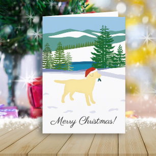 Cartes Pour Fêtes Annuelles Vue hivernale de Noël du Labrador jaune