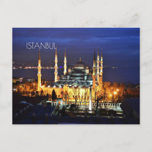 Cartes Pour Fêtes Annuelles Vue nocturne de la Mosquée Bleue à Istanbul Turqui