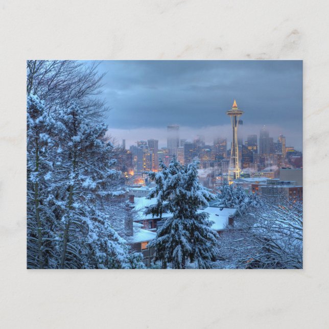 Cartes Pour Fêtes Annuelles Vue Pittoresque de Snowy Seattle (Devant)