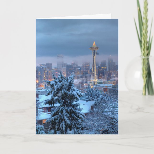 Cartes Pour Fêtes Annuelles Vue pittoresque de Snowy Seattle (Devant)