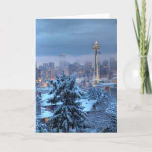 Cartes Pour Fêtes Annuelles Vue Pittoresque de Snowy Seattle
