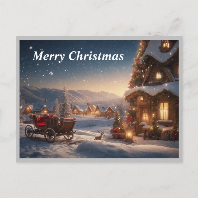 Cartes Pour Fêtes Annuelles Vue pittoresque sur le village des neiges (Devant)