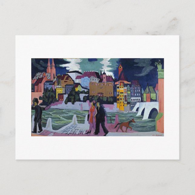 Cartes Pour Fêtes Annuelles Vue sur Bâle et le Rhin, Ernst Ludwig Kirchner (Devant)