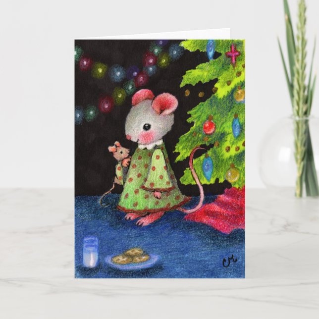 Cartes Pour Fêtes Annuelles Waiting for Santa Mouse - Cute Christmas Art (Devant)