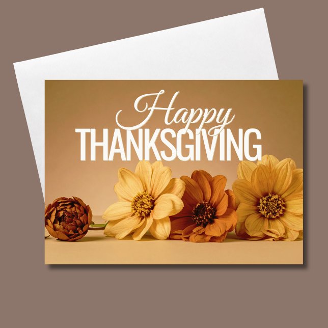 Cartes Pour Fêtes Annuelles Warm Autumn Florals Happy Thanksgiving (Elegant florals meet heartfelt gratitude in this timeless Thanksgiving greeting.)