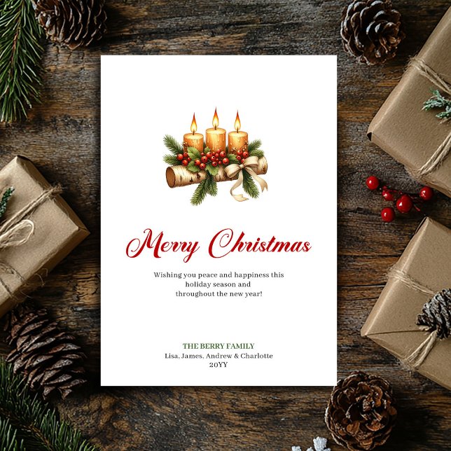 Cartes Pour Fêtes Annuelles Warm Christmas candles rustic holly greeting (Warm Christmas candles rustic holly greeting)