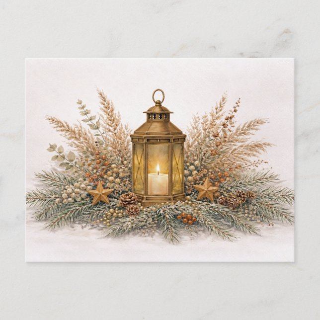 Cartes Pour Fêtes Annuelles Warm Neutral Watercolor Christmas Lantern  (Devant)
