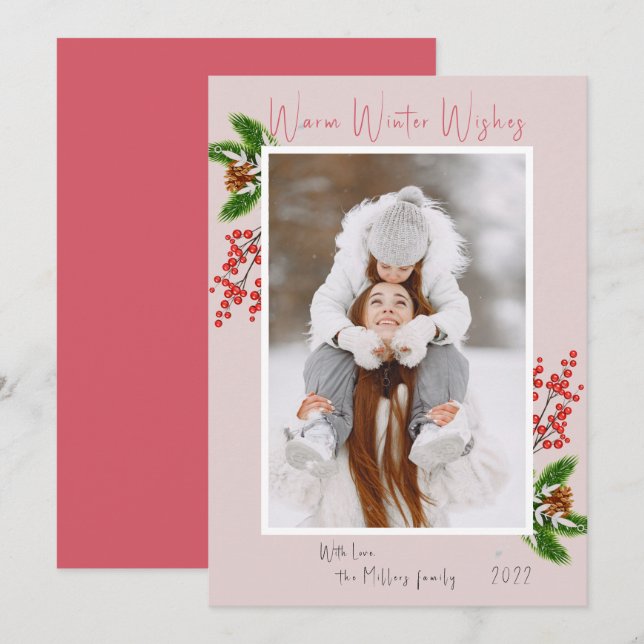 Cartes Pour Fêtes Annuelles Warm Winter Wishes Single Photo  Holiday Card (Devant / Derrière)