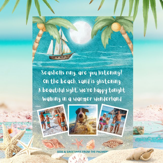 Cartes Pour Fêtes Annuelles Warmer Wonderland Tropical Beach Photo Noël (Créateur téléchargé)