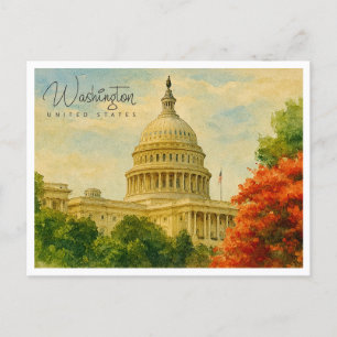 Cartes Pour Fêtes Annuelles Washington D.C. USA Retro Watercolor Travel