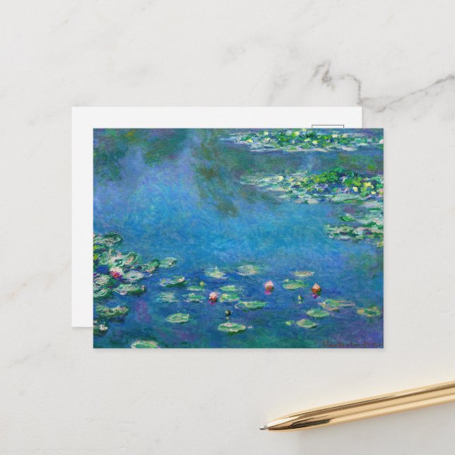 Cartes Pour Fêtes Annuelles Water Lilies by Claude Monet (Devant/Arrière en situation)