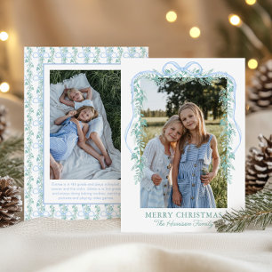 Cartes Pour Fêtes Annuelles Watercolor Blue Bow Garland Photo de Noël