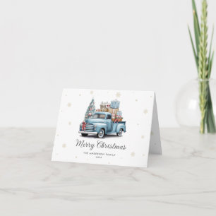 Cartes Pour Fêtes Annuelles Watercolor Blue Truck Photo Joyeux Noël