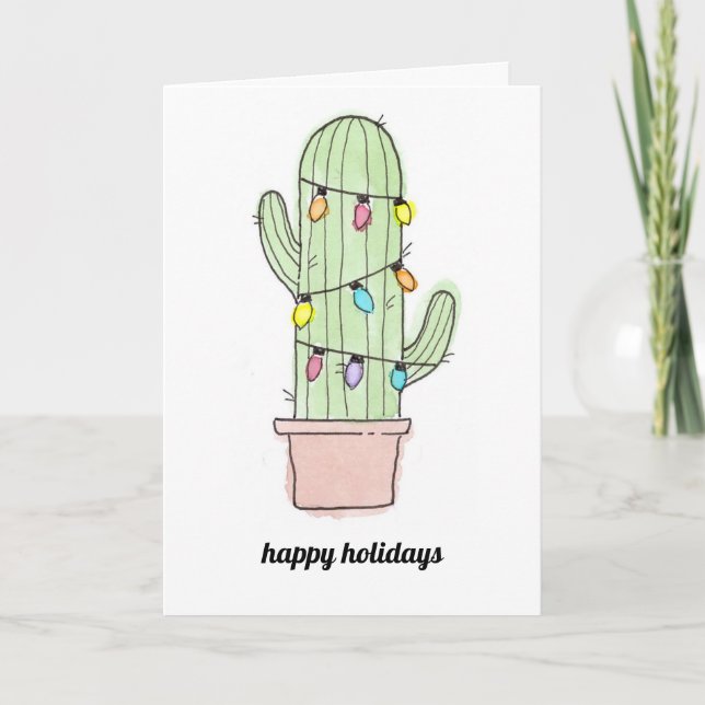 Cartes Pour Fêtes Annuelles Watercolor Cactus Christmas Card (Devant)