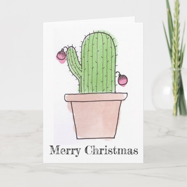 Cartes Pour Fêtes Annuelles Watercolor Cactus Christmas Card (Devant)