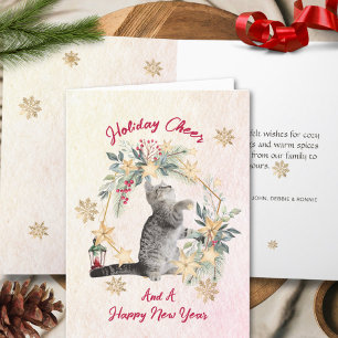 Cartes Pour Fêtes Annuelles Watercolor Chat Fête de Noël moderne Salutations d
